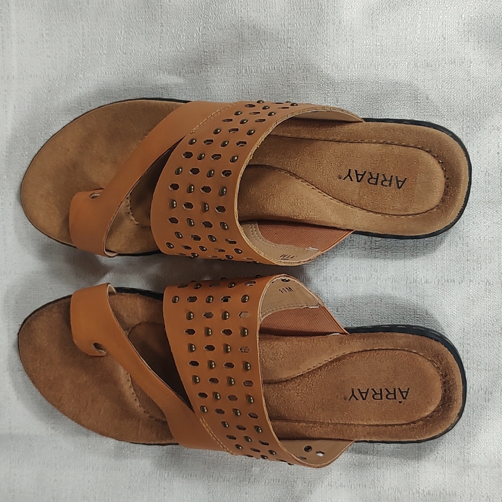 Array Shoes Open Toed Leather Toe Ring Sandals Sl… - image 3